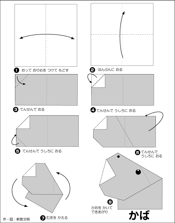 簡単な折り紙 かば の折り図 おりがみくらぶ